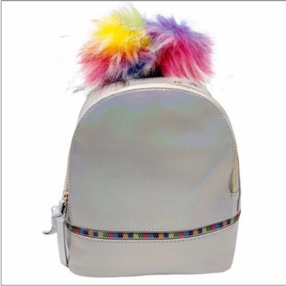 UNDERONSKY Iridescent Fuzzy Unicorn Backpack Bag NEW